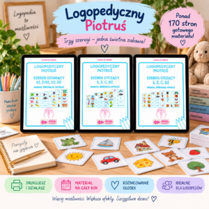 Logopedyczny Piotruś - PAKIET  - 3 komplety gier: szereg szumiący, syczący, ciszący