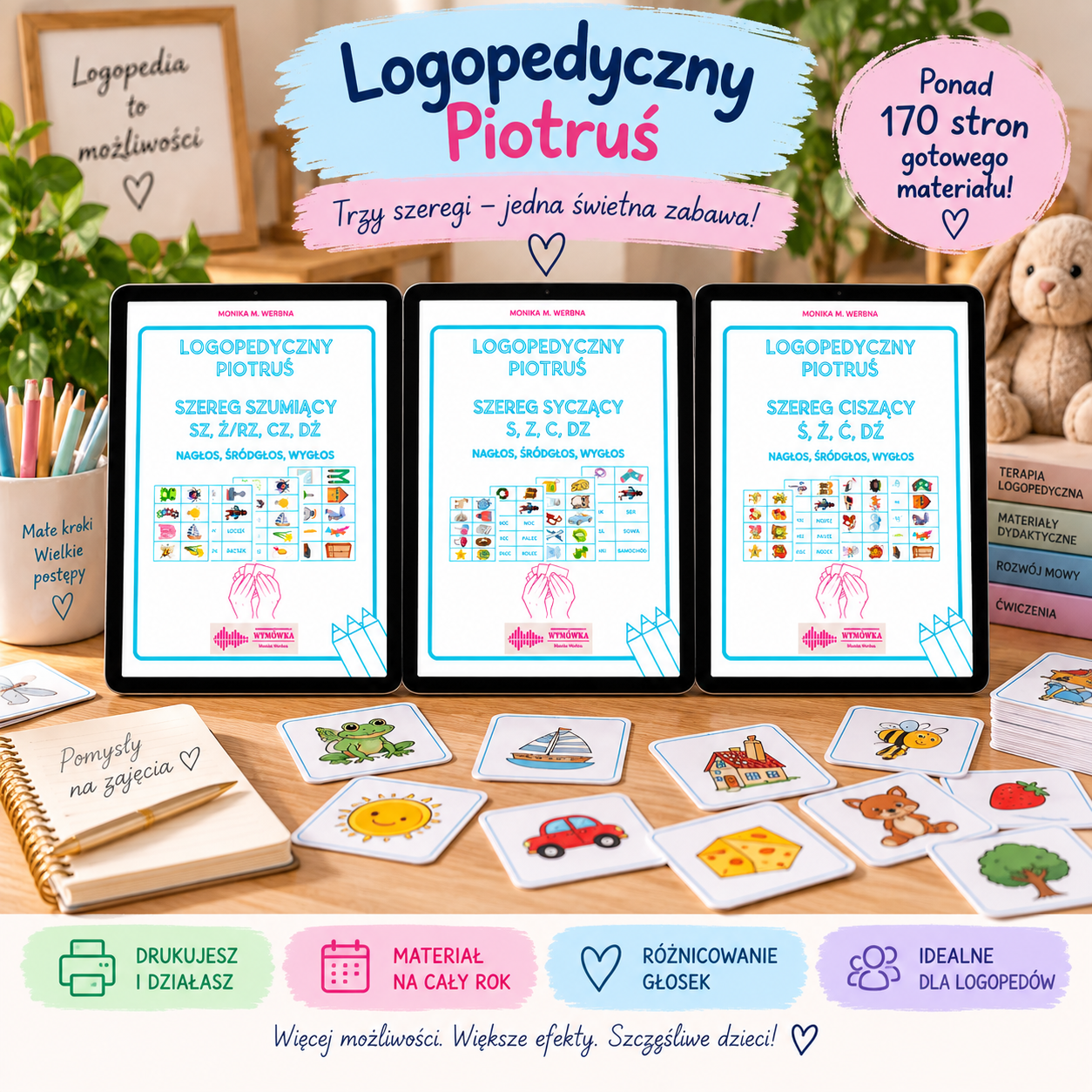 Logopedyczny Piotruś - PAKIET - 3 komplety gier: szereg szumiący, syczący, ciszący